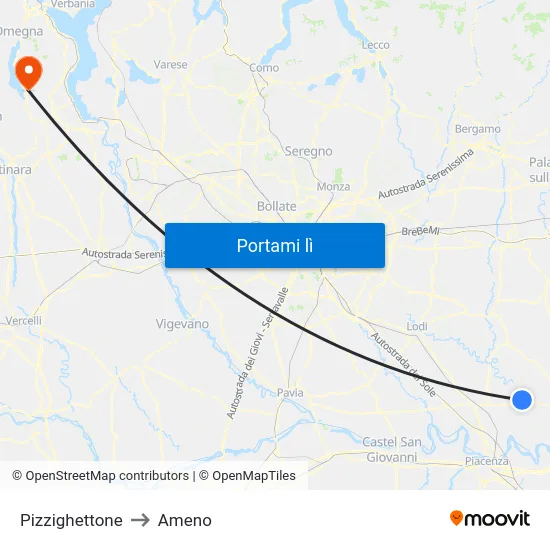 Pizzighettone to Ameno map