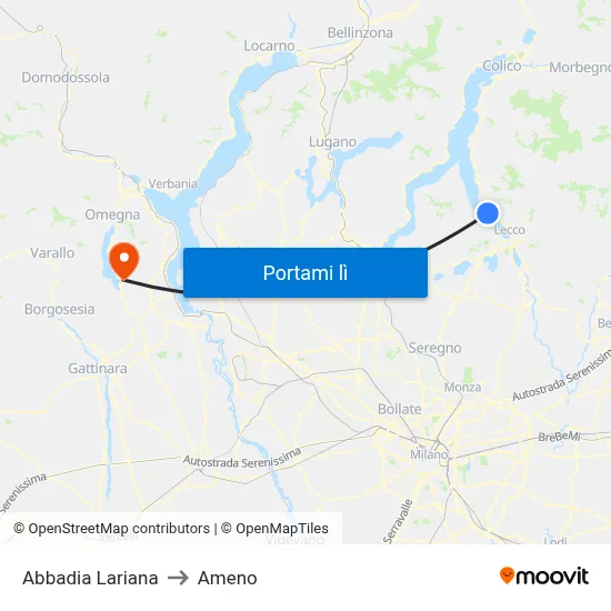 Abbadia Lariana to Ameno map