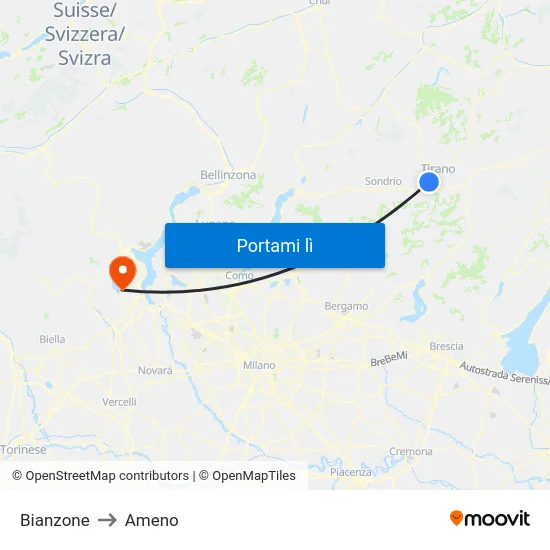 Bianzone to Ameno map