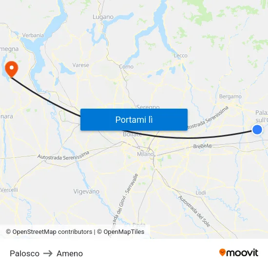 Palosco to Ameno map