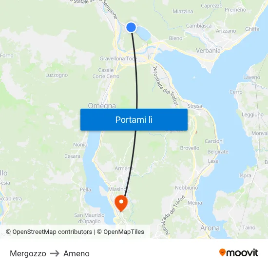 Mergozzo to Ameno map