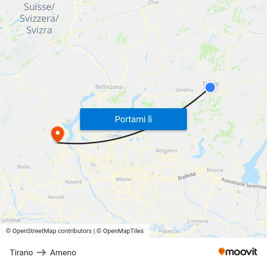 Tirano to Ameno map