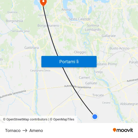 Tornaco to Ameno map