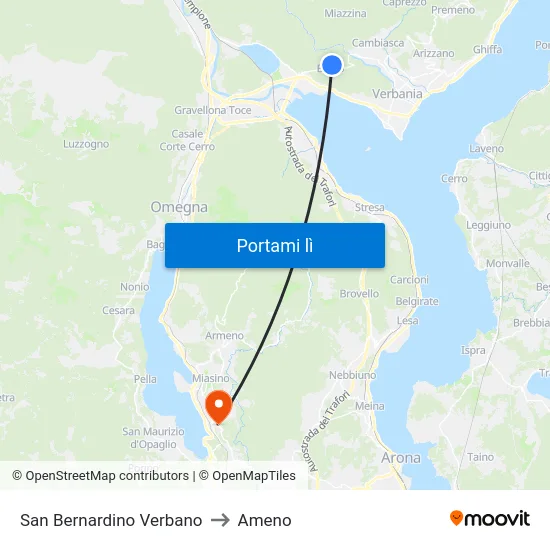 San Bernardino Verbano to Ameno map