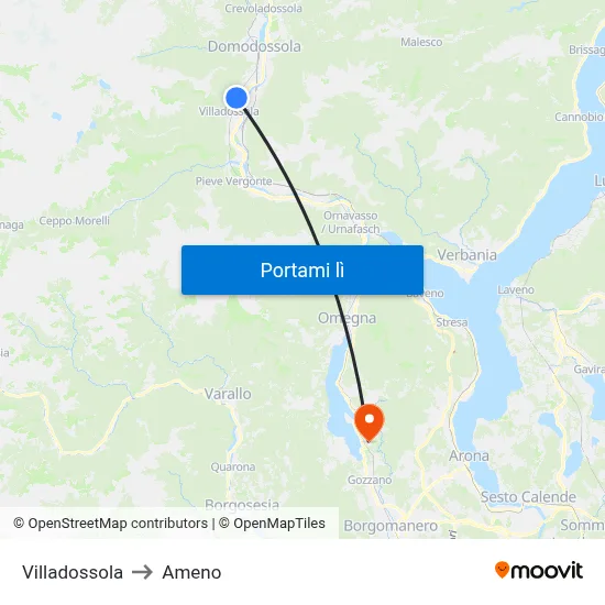 Villadossola to Ameno map