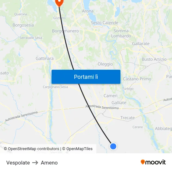 Vespolate to Ameno map