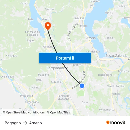 Bogogno to Ameno map