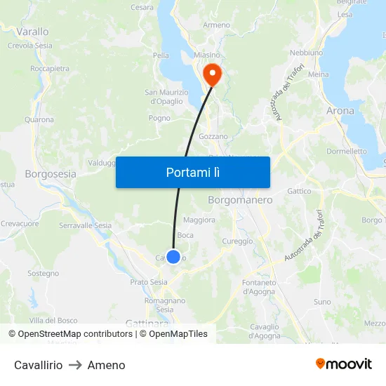 Cavallirio to Ameno map