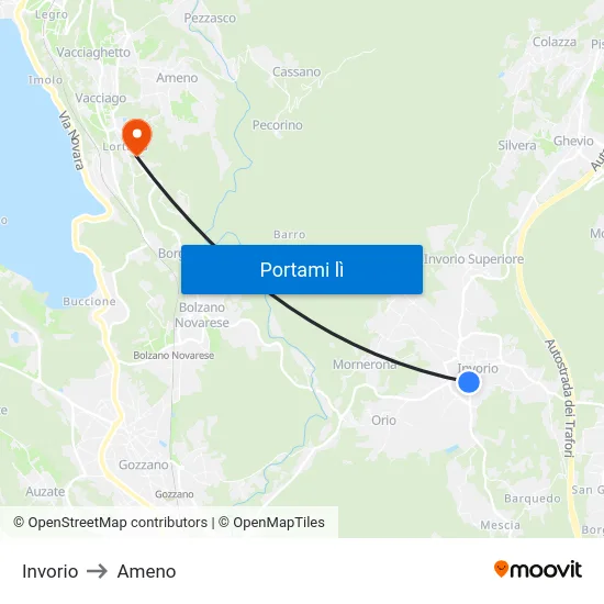 Invorio to Ameno map