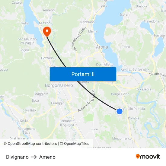 Divignano to Ameno map