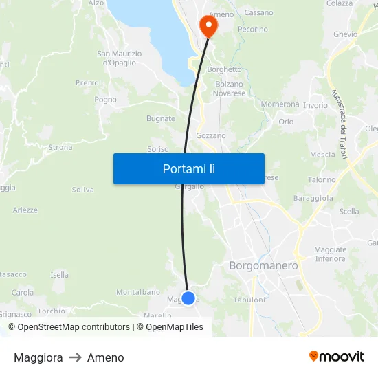 Maggiora to Ameno map