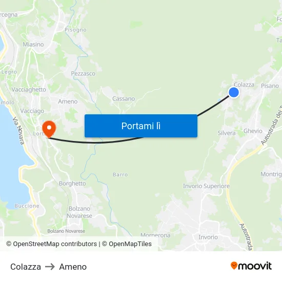 Colazza to Ameno map