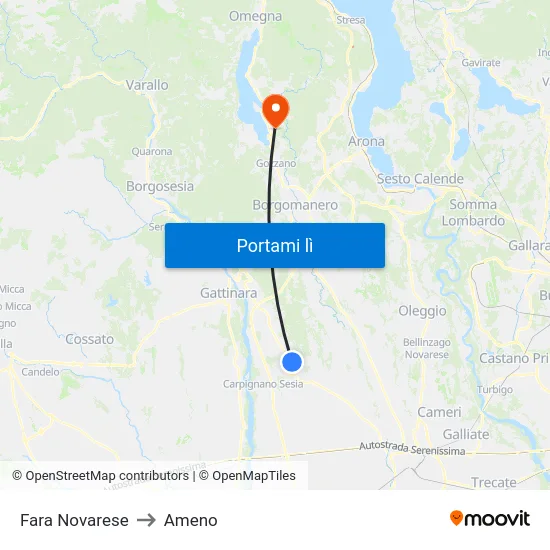 Fara Novarese to Ameno map