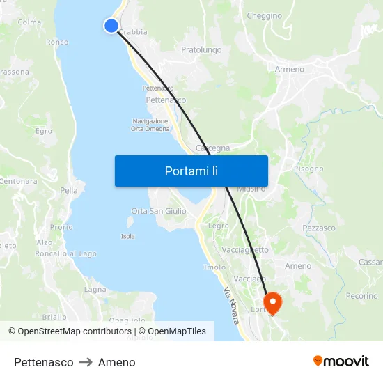 Pettenasco to Ameno map