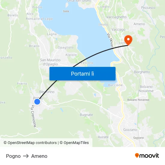 Pogno to Ameno map