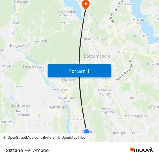 Sizzano to Ameno map