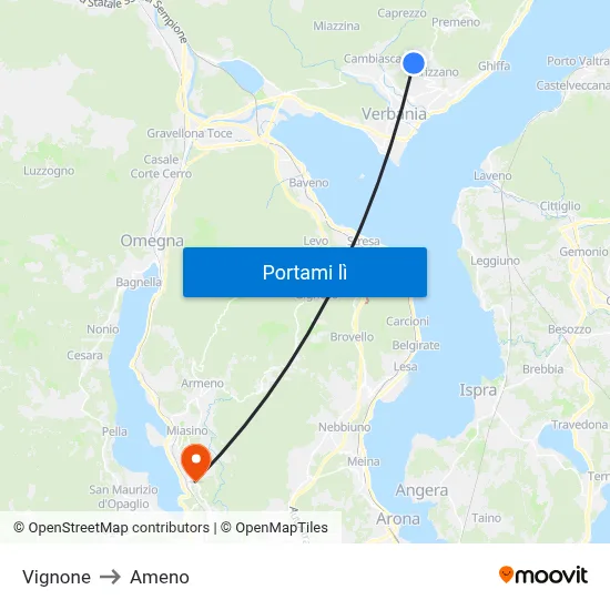 Vignone to Ameno map