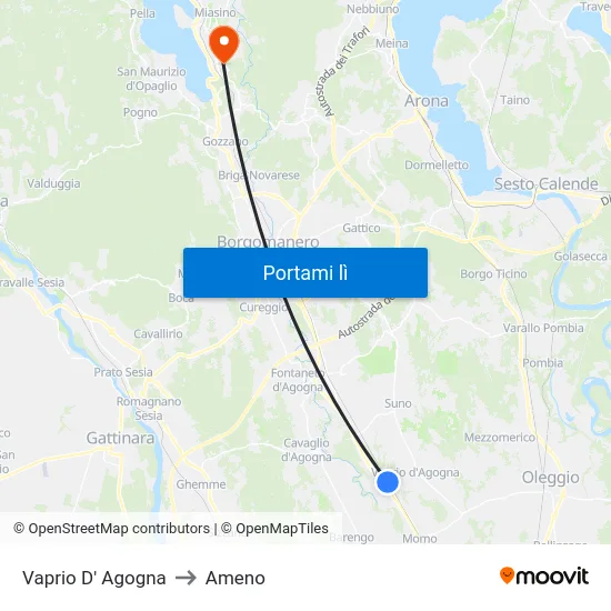 Vaprio D' Agogna to Ameno map