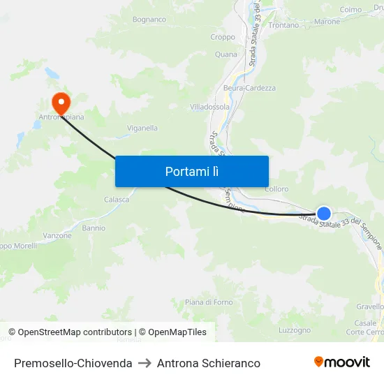 Premosello-Chiovenda to Antrona Schieranco map
