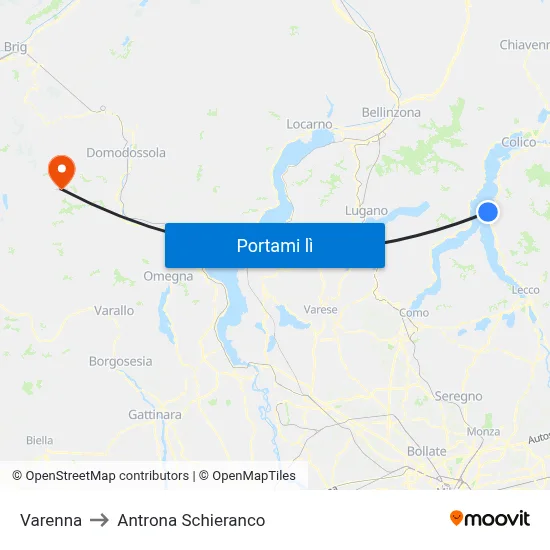 Varenna to Antrona Schieranco map