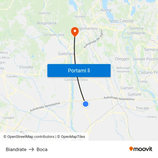 Biandrate to Boca map