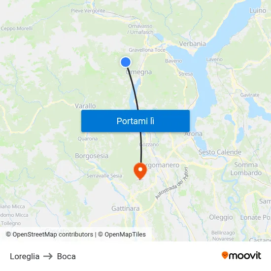 Loreglia to Boca map