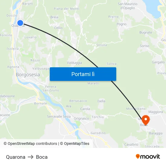 Quarona to Boca map