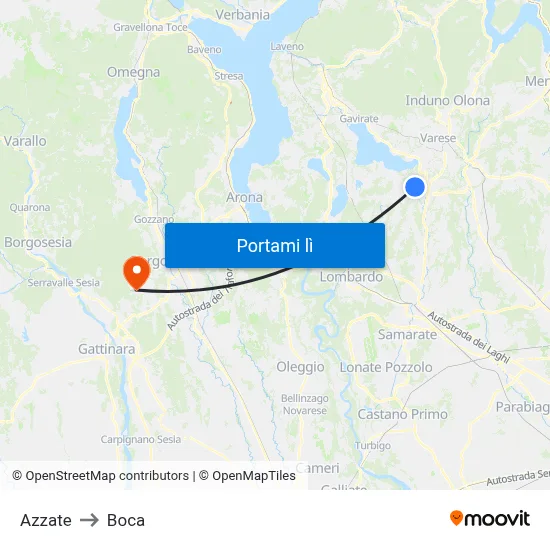 Azzate to Boca map