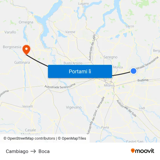 Cambiago to Boca map