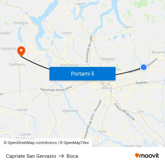 Capriate San Gervasio to Boca map