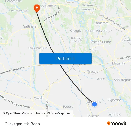 Cilavegna to Boca map