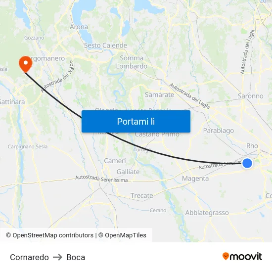 Cornaredo to Boca map