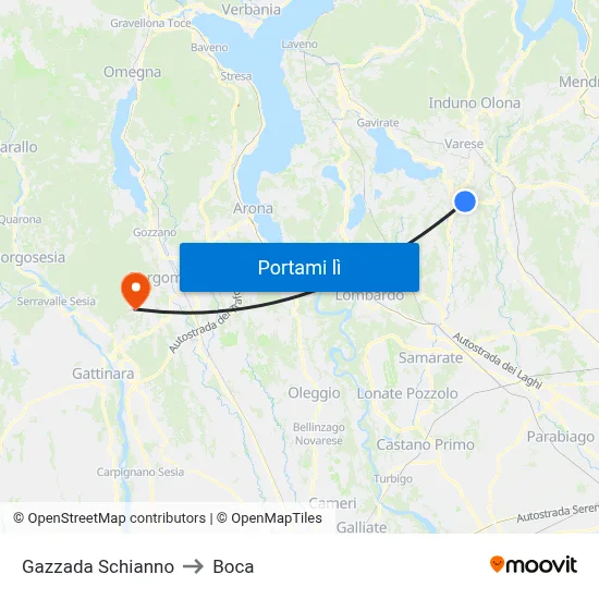 Gazzada Schianno to Boca map