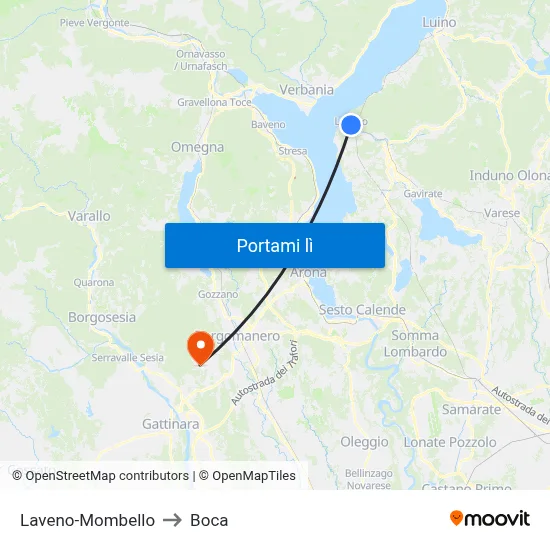 Laveno-Mombello to Boca map