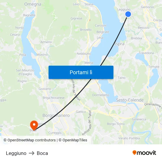 Leggiuno to Boca map
