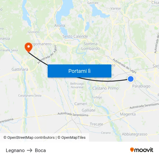 Legnano to Boca map