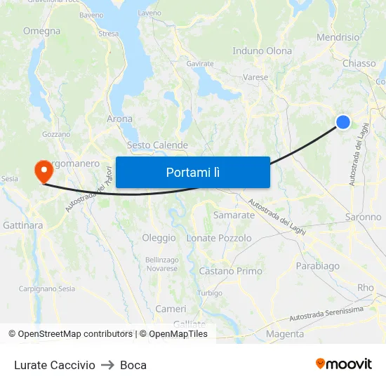 Lurate Caccivio to Boca map