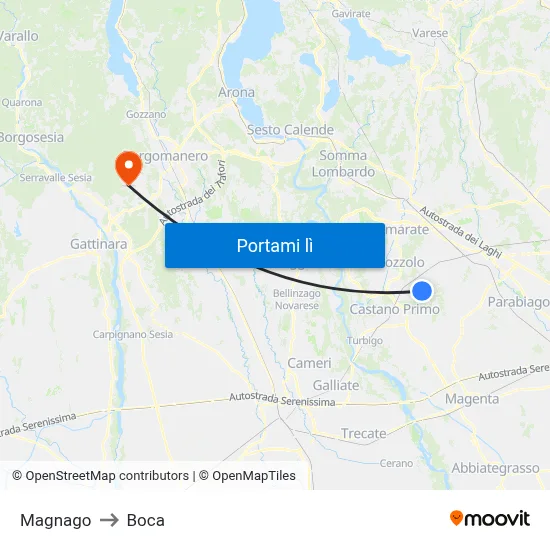 Magnago to Boca map