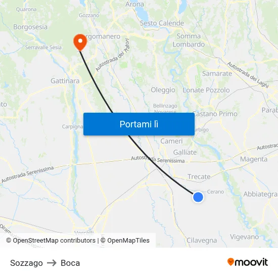 Sozzago to Boca map
