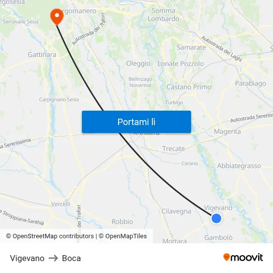 Vigevano to Boca map