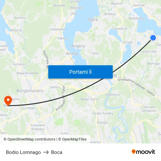 Bodio Lomnago to Boca map