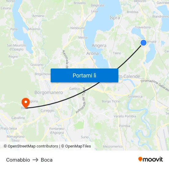 Comabbio to Boca map