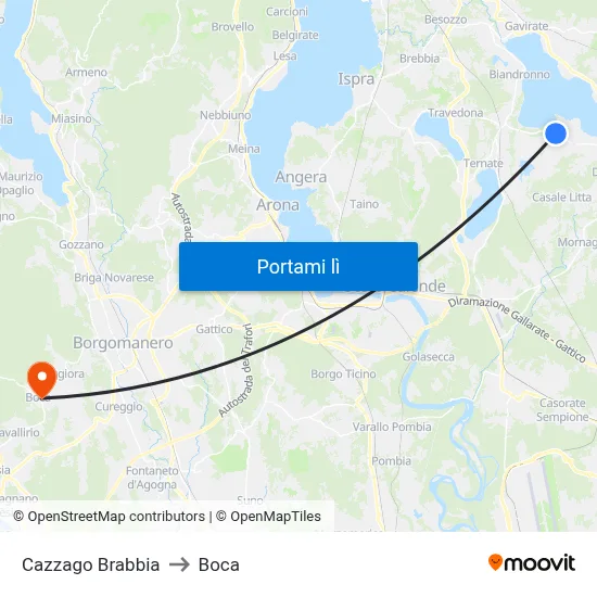 Cazzago Brabbia to Boca map