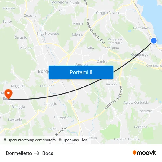 Dormelletto to Boca map
