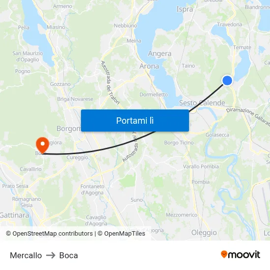 Mercallo to Boca map