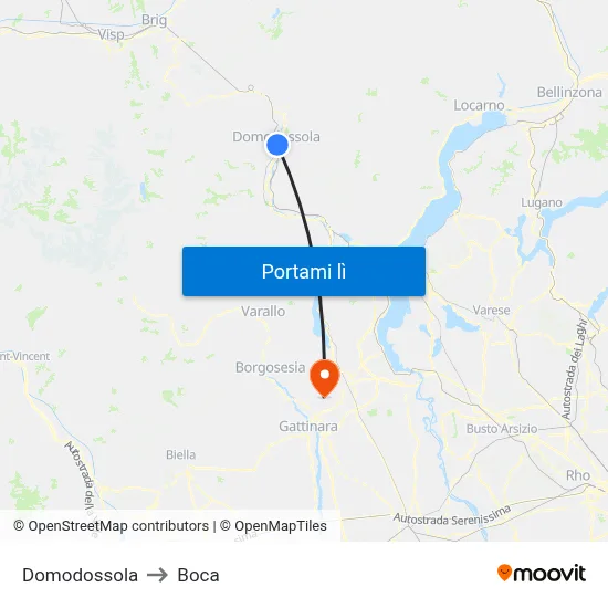 Domodossola to Boca map