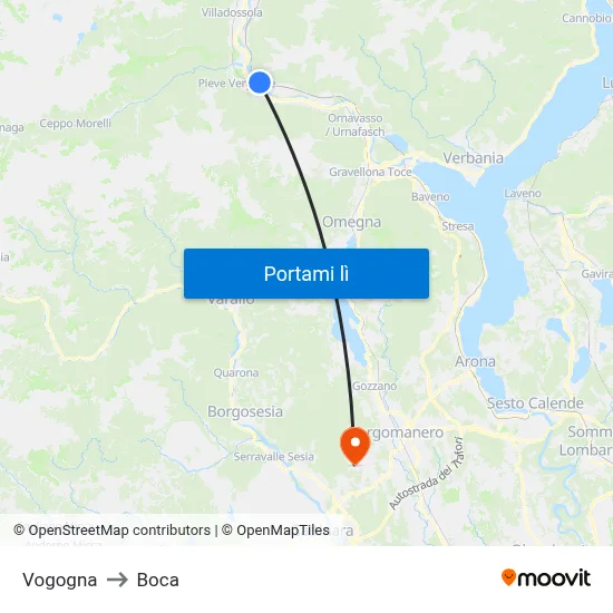 Vogogna to Boca map