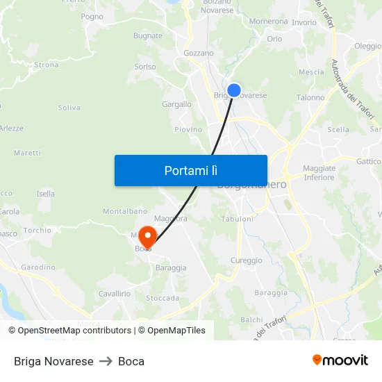 Briga Novarese to Boca map