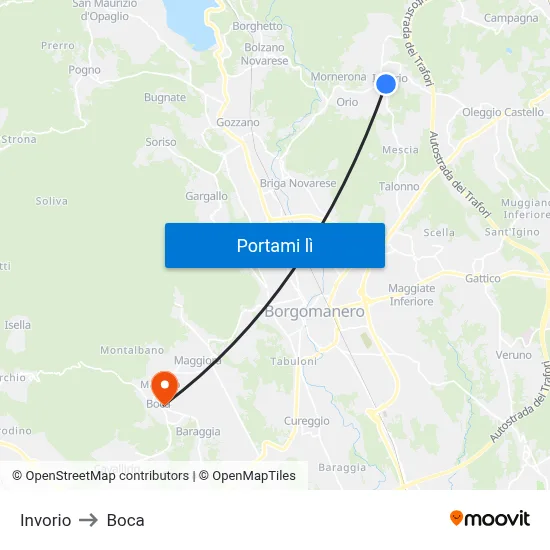 Invorio to Boca map