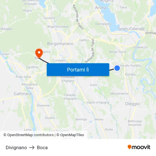 Divignano to Boca map